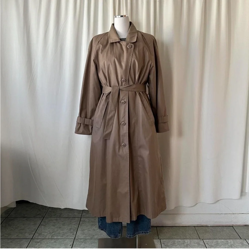 Vintage 1980s London Fog Trench Coat Brown size 14 - Picture 2 of 8